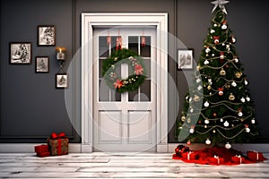 Christmas interior design with door & tree