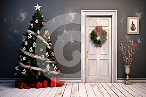 Christmas interior design with door & tree