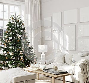 Christmas interior of a living room in a classic style with , 3d render