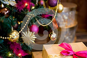 Christmas interior in purple and gold colors