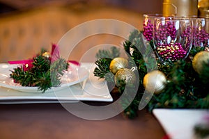 Christmas interior in purple and gold colors