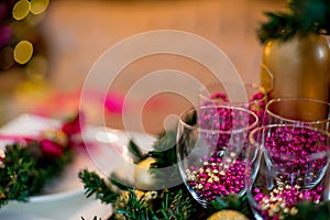 Christmas interior in purple and gold colors