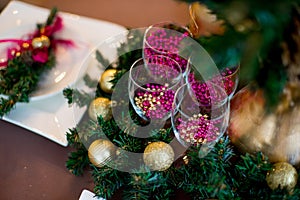 Christmas interior in purple and gold colors