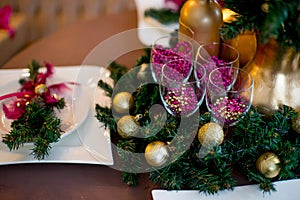 Christmas interior in purple and gold colors