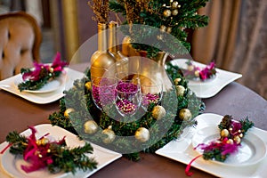 Christmas interior in purple and gold colors