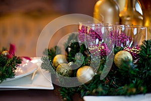 Christmas interior in purple and gold colors