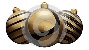 Christmas isolated black golden luxury bauble ball 3d render illustration. Happy new year 3d render image of christmas holiday