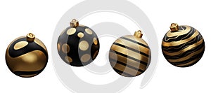 Christmas isolated black golden luxury bauble ball 3d render illustration. Happy new year 3d render image of christmas holiday
