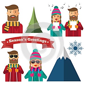 Christmas items collection in hipster style. Vector