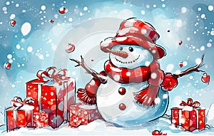 Christmas Joy: Snowman and Gift Boxes - Generative AI
