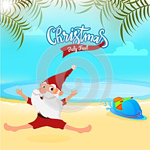 Christmas in July fest, sale banner, poster or flyer design with