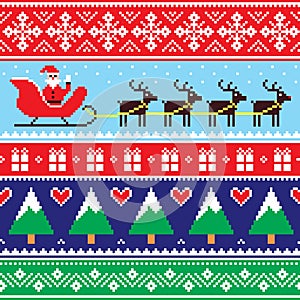 Christmas jumper or sweater seamless pattern with Santa and reindeer photo