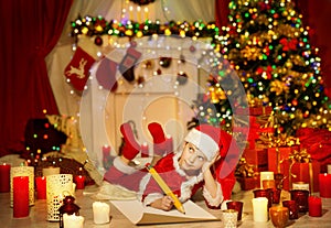 Christmas Kid Write Wish List, Child Santa Hat Writing Letter