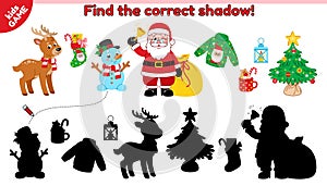 Christmas kids game Find the correct shadow