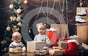 Christmas kids - happiness concept. Happy child with christmas gift box. Christmas story concept. kiddy. Merry Christmas