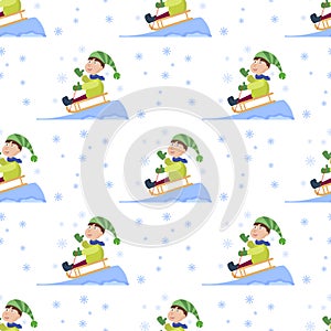 Christmas kids playing winter games seamless pattern background cartoon new year winter holiday background vector
