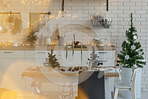 Christmas kitchen table in loft style decoration