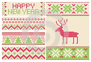 Christmas knitted pattern with deer set