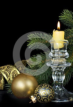 Christmas kompozitsmya with a burning candle photo