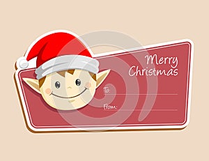 Christmas Label With Elf Face