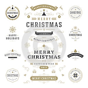 Christmas Labels and Badges Vector Design Elements Set.