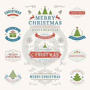 Christmas Labels and Badges Vector Design Elements Set.