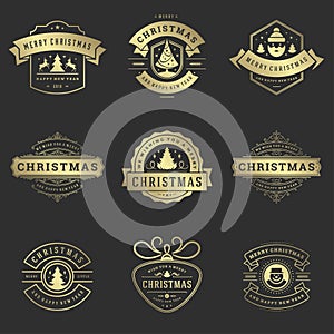 Christmas labels and badges vector design elements set.