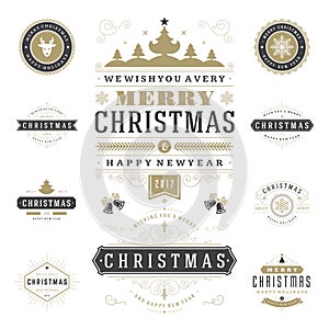 Christmas Labels and Badges Vector Design Elements Set.