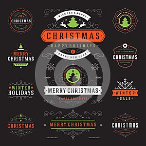 Christmas Labels and Badges Vector Design Elements Set.