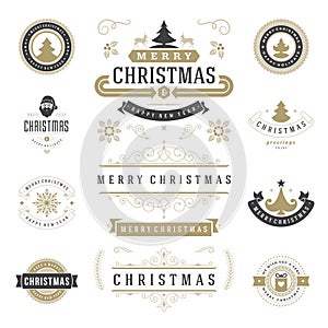 Christmas Labels and Badges Vector Design Elements Set.