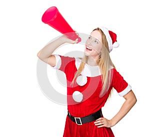 Christmas lady shout with megaphone