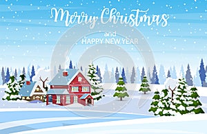 Christmas landscape background with snow and tree