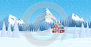 Christmas landscape background with snow and tree