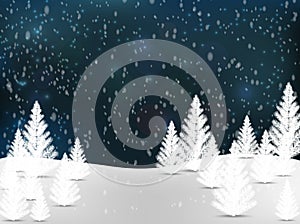 Christmas landscape background with snow and tree, wish card