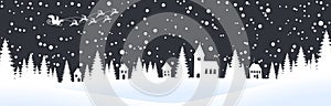 christmas landscape background with village and snow