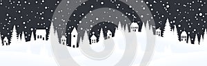 christmas landscape background with village and snow