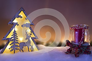 Christmas Landscape Concept - Reindeer Decoration And Candle
