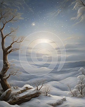 Christmas landscape, greeting card