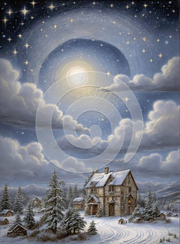 Christmas landscape, greeting card