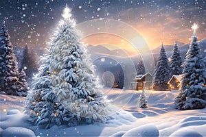 Christmas landscape with a mountain village