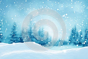 Christmas landscape.Snow background.Winter fairytale.Merry christmas and happy new year greeting card with copy-space