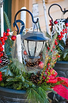 Christmas Lantern, Evergreen Berries Decorations