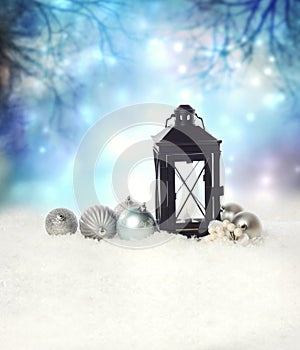 Christmas lantern with ornaments