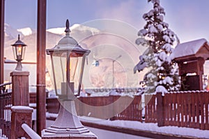 Christmas lantern snow winter in Bansko, Bulgaria