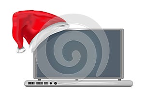 Christmas laptop isolated on white background.