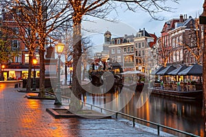 Christmas Leiden canal Oude Rijn photo