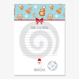 Christmas letter from Santa Claus template. layout in A4 size. Pattern with gingerbread cookies added in swatches.