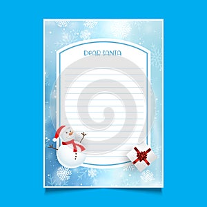 Christmas letter to Santa with snowman and gift