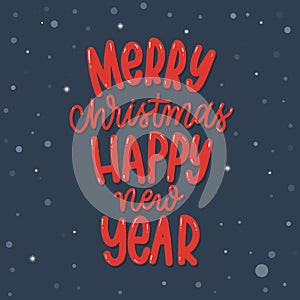 Christmas lettering label on blue background Vector