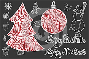 Christmas lettering,New year card elements set